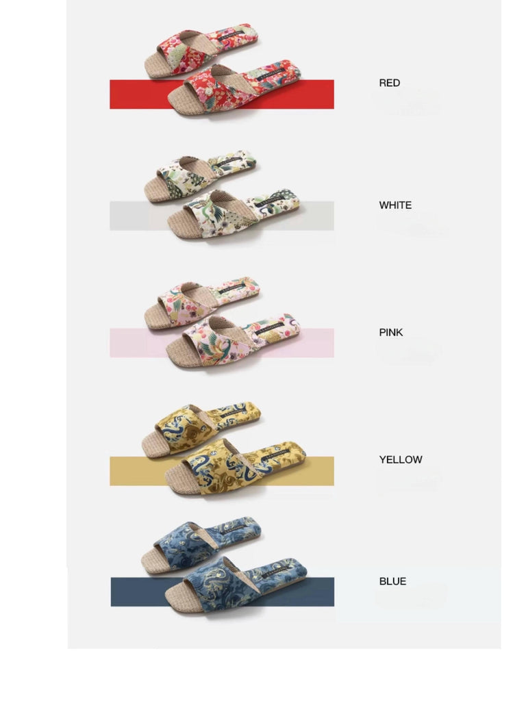 Embroidered Oriental Slippers: Handmade Open Totes Footwear, Causual House Shoes