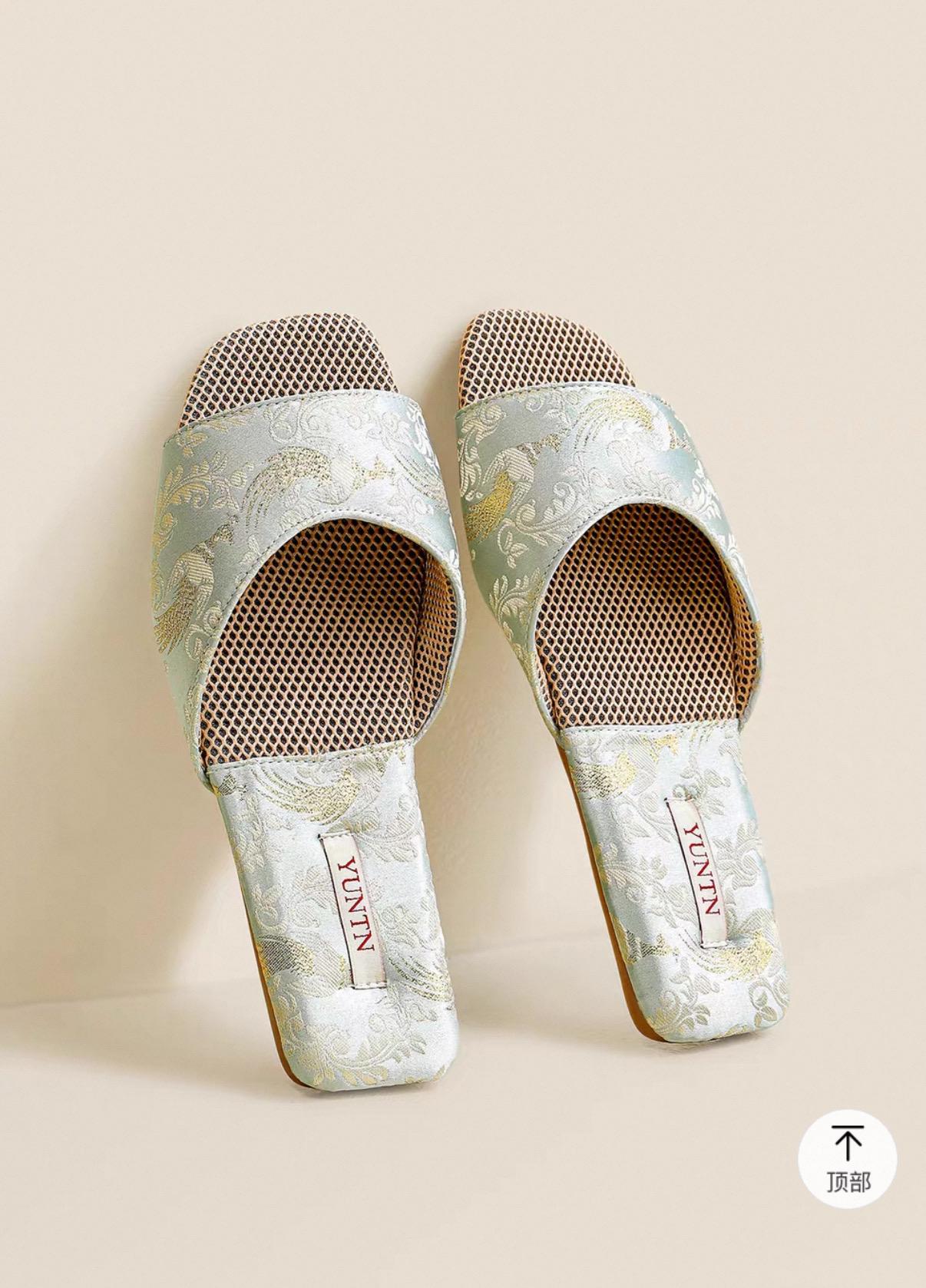 Oriental Satin Embroidered Slippers for Women Year-Round Anti-Slip House Shoes with Air Cushion Sole Elegant Silk Brocade Indoor Footwear