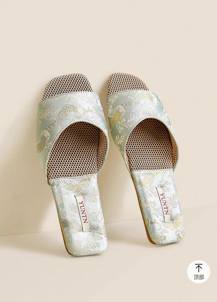 Oriental Satin Embroidered Slippers for Women Year-Round Anti-Slip House Shoes with Air Cushion Sole Elegant Silk Brocade Indoor Footwear