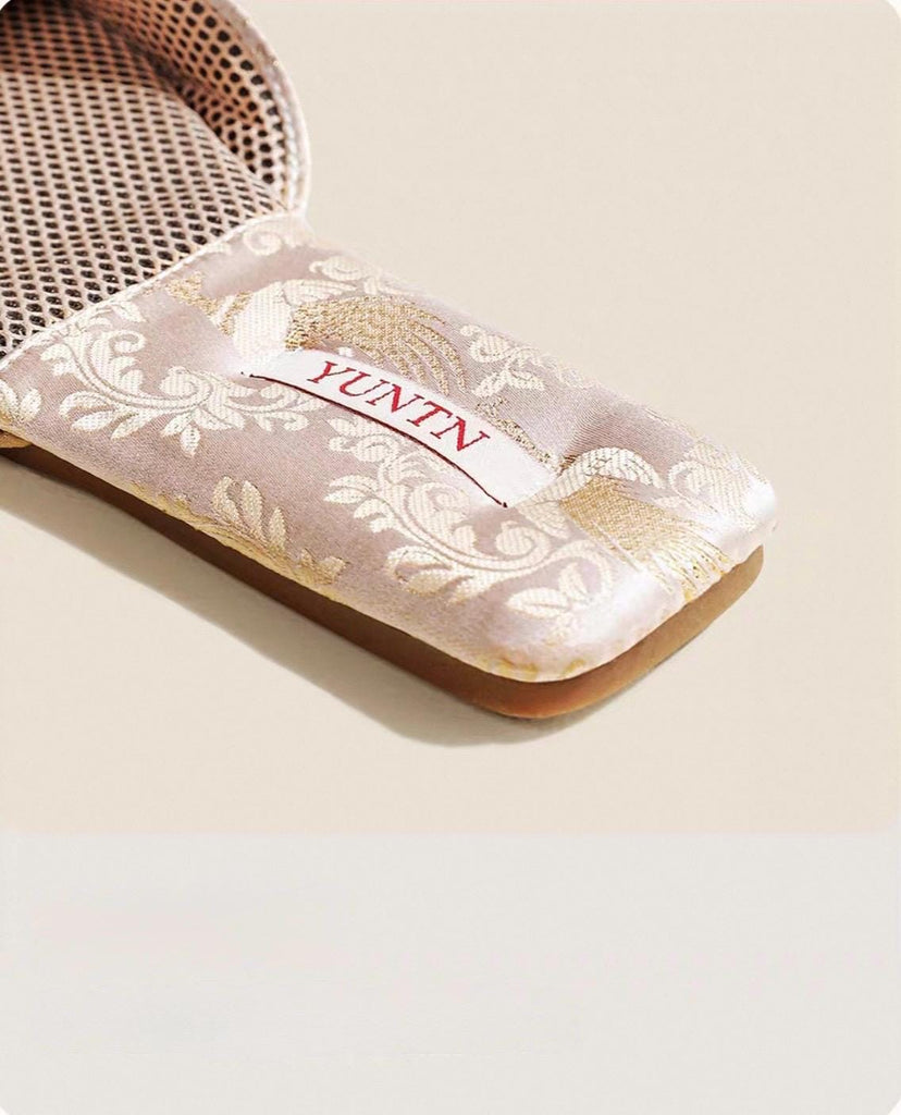 Oriental Satin Embroidered Slippers for Women Year-Round Anti-Slip House Shoes with Air Cushion Sole Elegant Silk Brocade Indoor Footwear