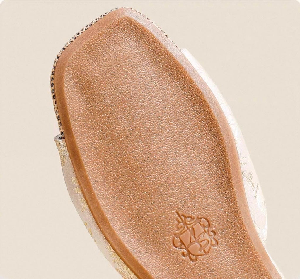 Oriental Satin Embroidered Slippers for Women Year-Round Anti-Slip House Shoes with Air Cushion Sole Elegant Silk Brocade Indoor Footwear