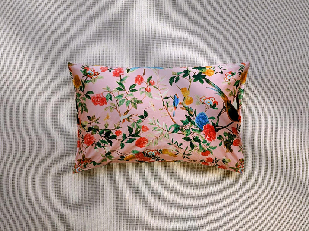 Mulberry Silk Pillowcase: Oriental Bird Floral Design, 22 Momme Silk Bedding