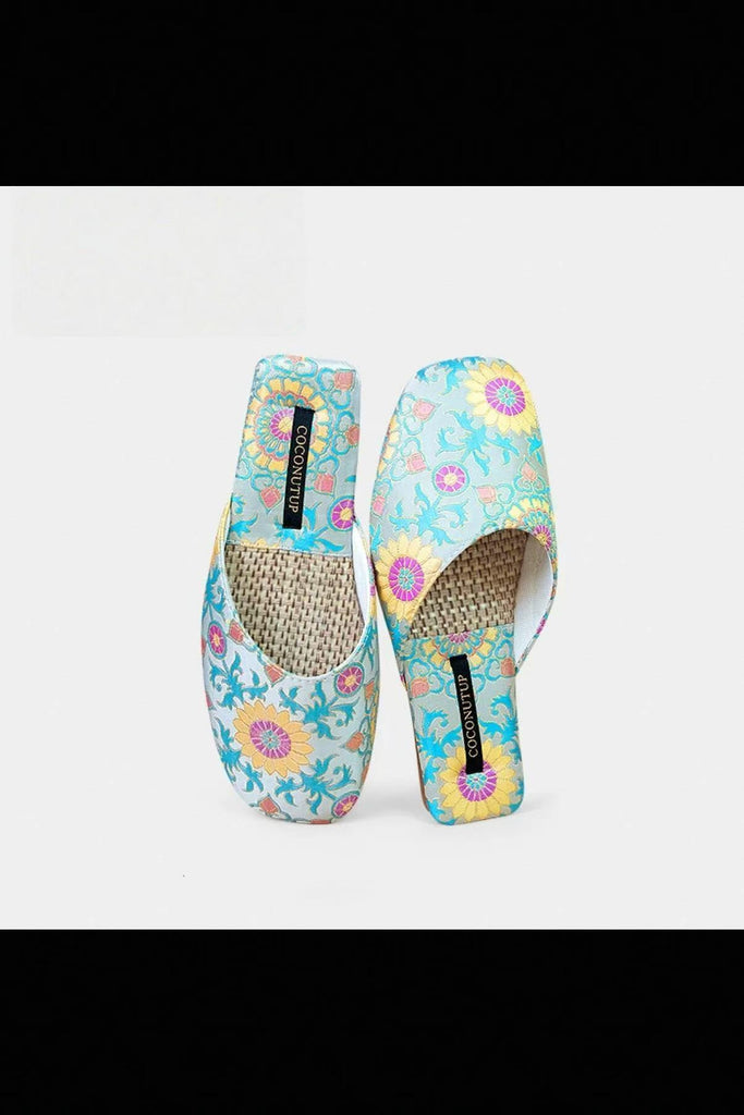 Embroidered Satin Slippers Oriental Style Handmade Indoor Summer Footwear Nature Mesh Slippers for Housewarming Gift for Mother’s Day