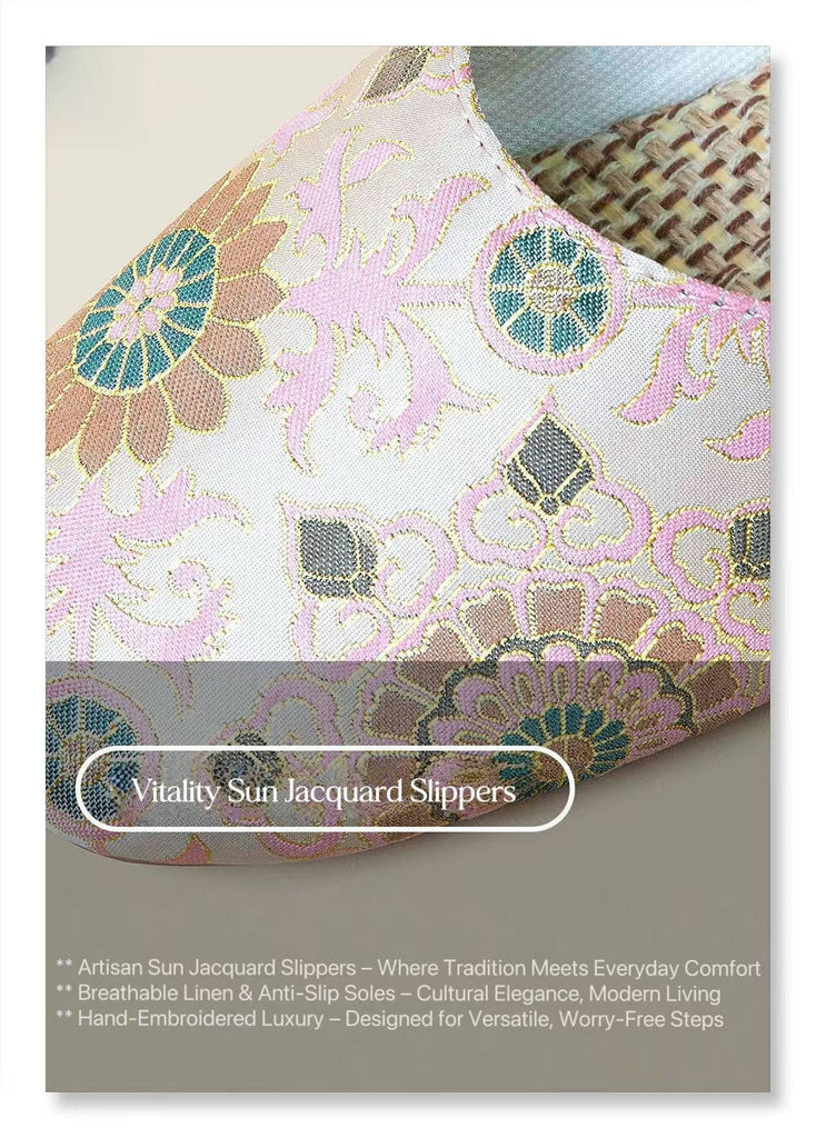 Embroidered Satin Slippers Oriental Style Handmade Indoor Summer Footwear Nature Mesh Slippers for Housewarming Gift for Mother’s Day