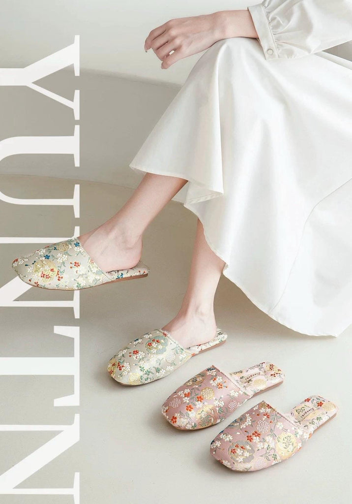 Kimono Slippers for Women All Season Slipper Qipao-Inspired Embroidered House Shoes | Floral Silk Indoor Slippers Housewarming Gift Idea