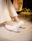 Handmade Embroidered Winter Slippers with Faux Fur Lining – Traditional Chinese Style, Warm & Comfortable Winter Mules, Perfect Gift for Her