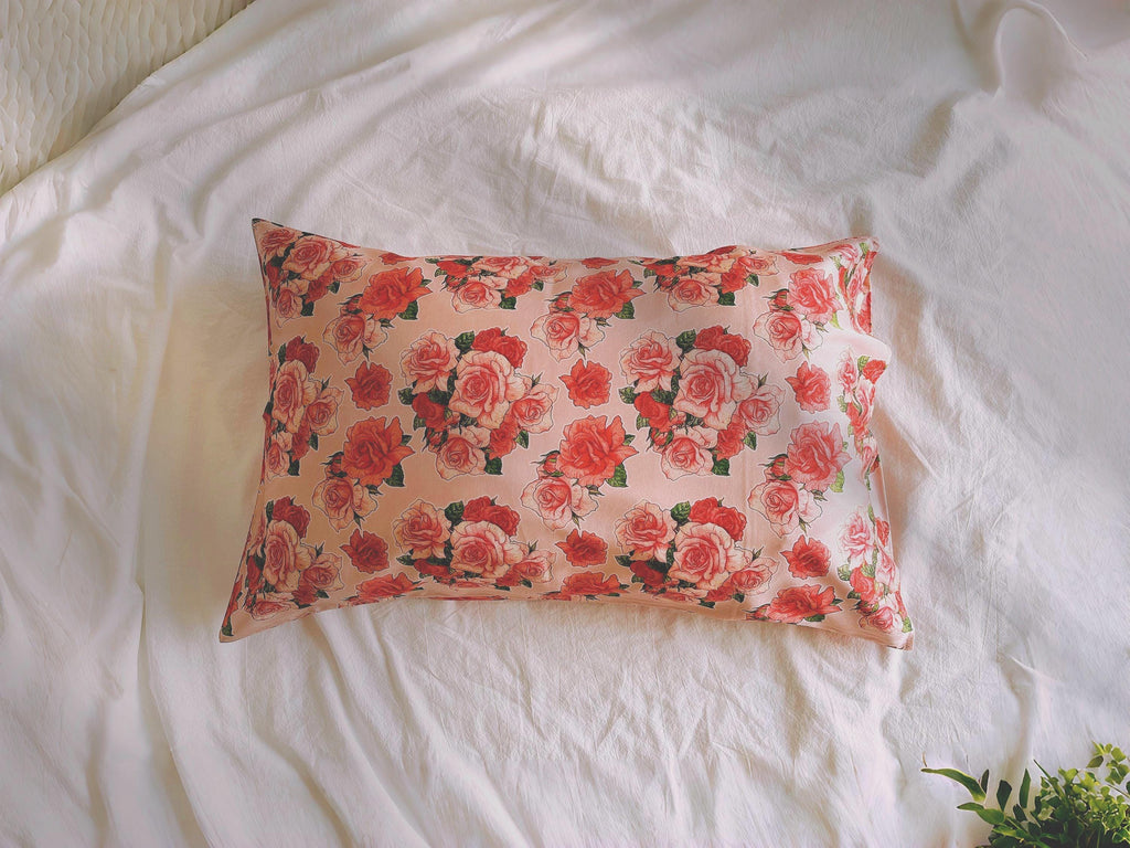 Blooming Rose Silk Pillowcase Gift for Her Beauty Sleep Skin Care Pillowcase Floral Elegance Silk for Luxury Bedroom Silk Bedding Gift