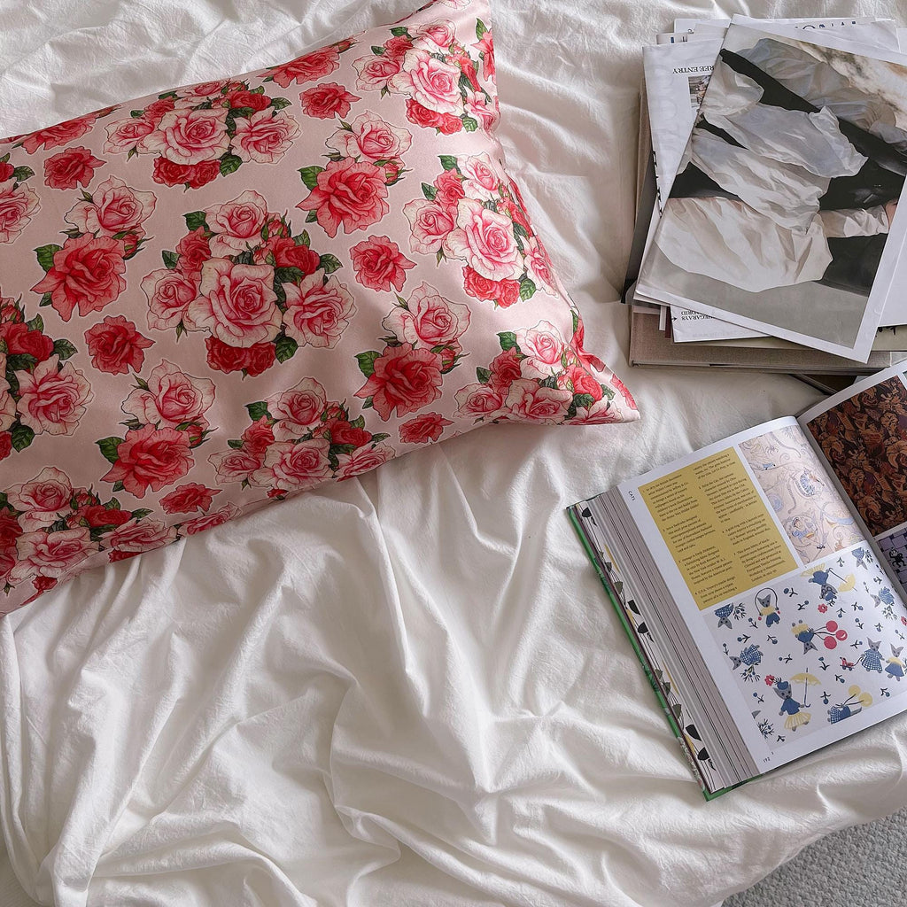 Blooming Rose Silk Pillowcase Gift for Her Beauty Sleep Skin Care Pillowcase Floral Elegance Silk for Luxury Bedroom Silk Bedding Gift