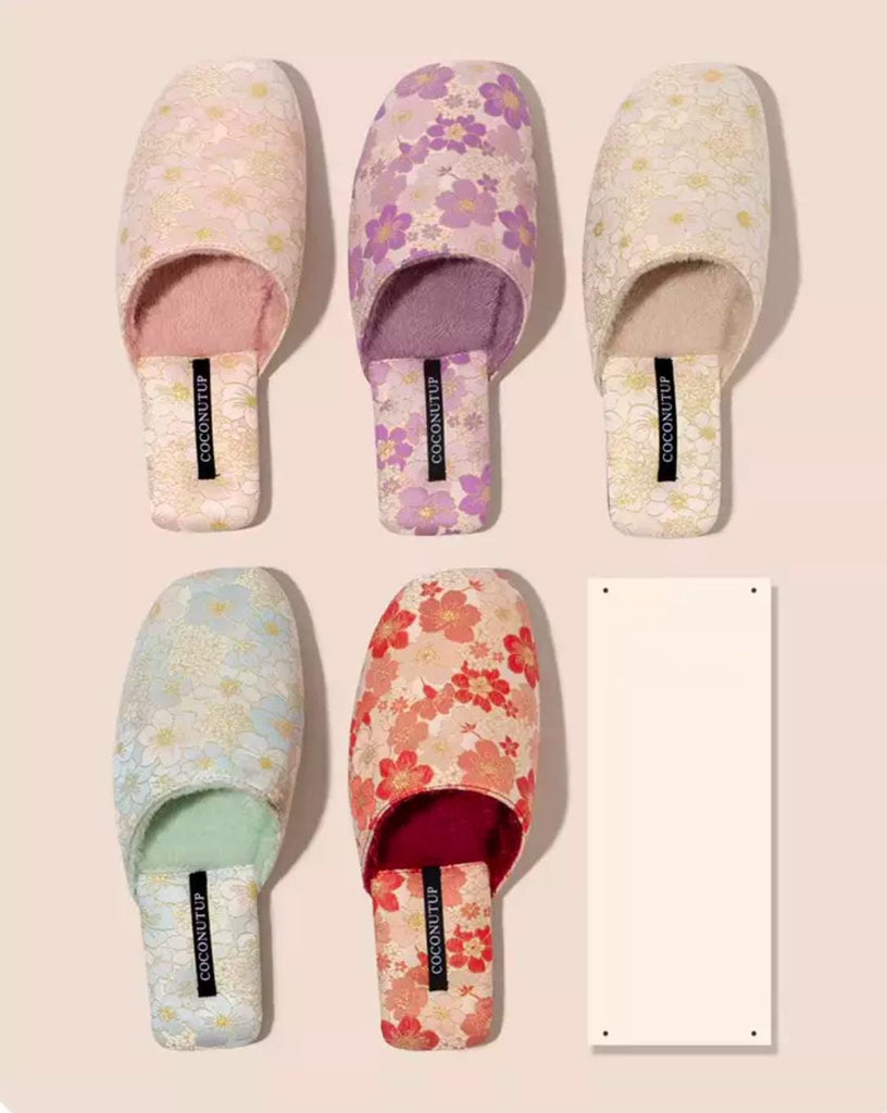 Embroidered Floral Slippers: Faux Fur Lined Winter House Shoes