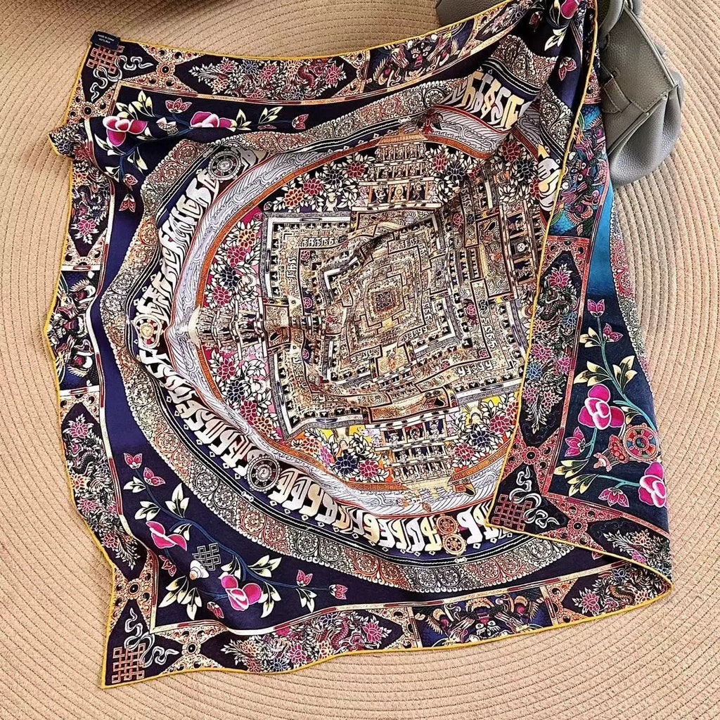 Mulberry Silk Scarf: Oriental Palace Design, Bohemian Neck Wear (85x85CM)