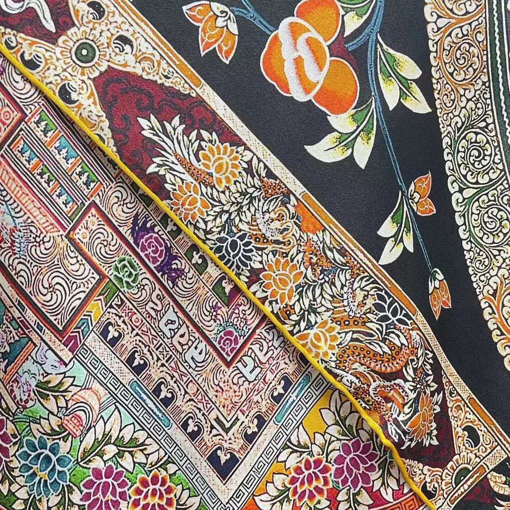 Mulberry Silk Scarf: Oriental Palace Design, Bohemian Neck Wear (85x85CM)