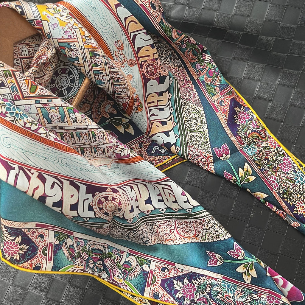 Mulberry Silk Scarf: Oriental Palace Design, Bohemian Neck Wear (85x85CM)