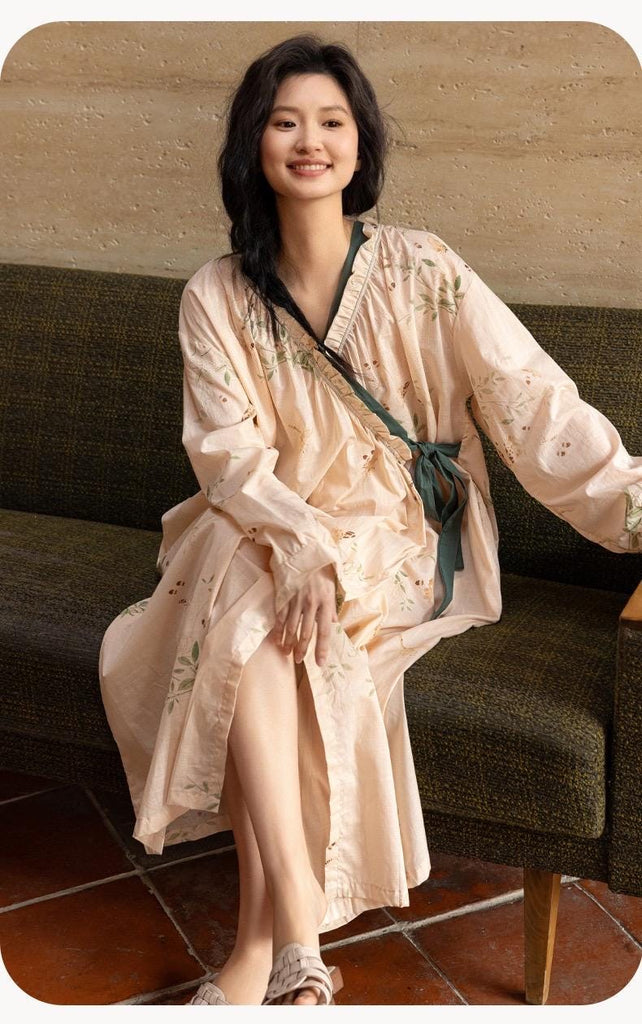 Luxury Cotton Robe for Women Christmas gift for Her All-Season Long Sleeve Lounge Robe, Winter Bathrobe for Indoor and Outdoor Wear