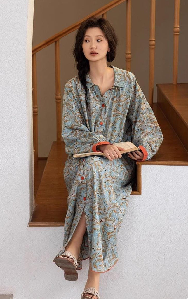 Cotton Gauze Pajama Set: Lightweight Button-Up Loungewear, Cotton Sleepwear