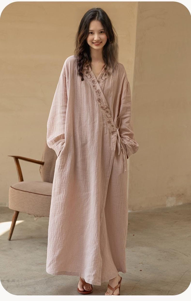cotton bathrobe. women embroidery robe. kimono robe. silk embroidery robe.