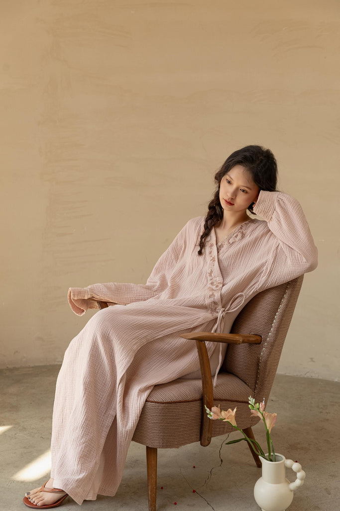 cotton bathrobe. women embroidery robe. kimono robe. silk embroidery robe.