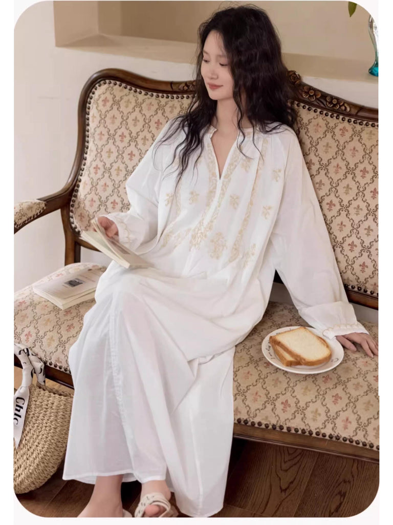Gauze Cotton Robe and Dress Loungewear Hand Embroidered Summer Pyjamas Kimono Robe Oriental Inspired Sustainable Fashion Holiday Outfit