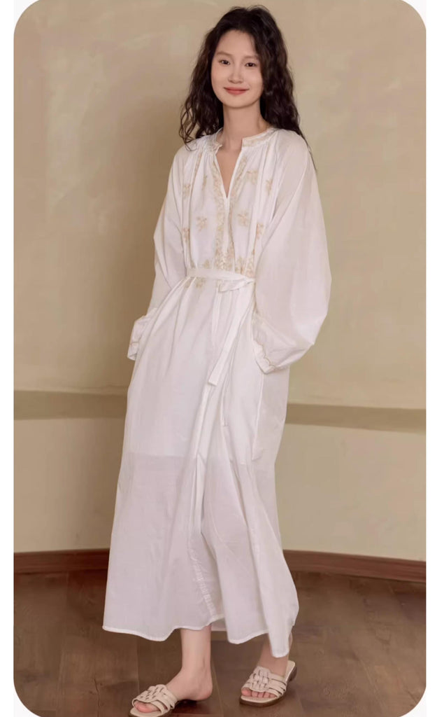 Gauze Cotton Robe and Dress Loungewear Hand Embroidered Summer Pyjamas Kimono Robe Oriental Inspired Sustainable Fashion Holiday Outfit