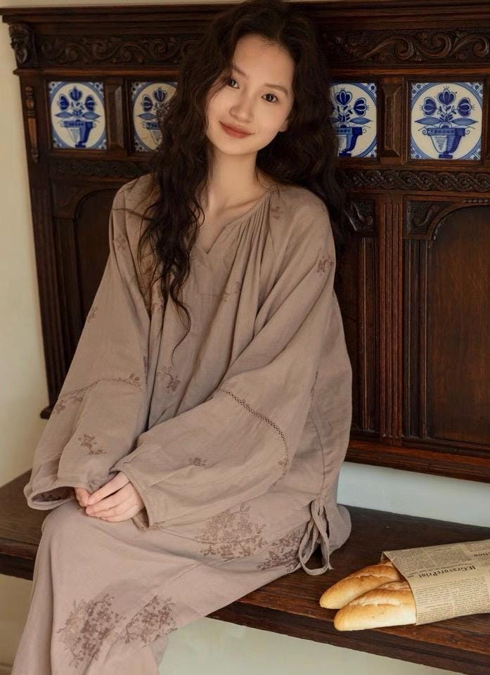 Premium Bamboo Cotton Loungewear Set - Casual Outfit for Indoor Relaxation and Outdoor Wear, Eco-Friendly Botanical Embroidered Pyjamas