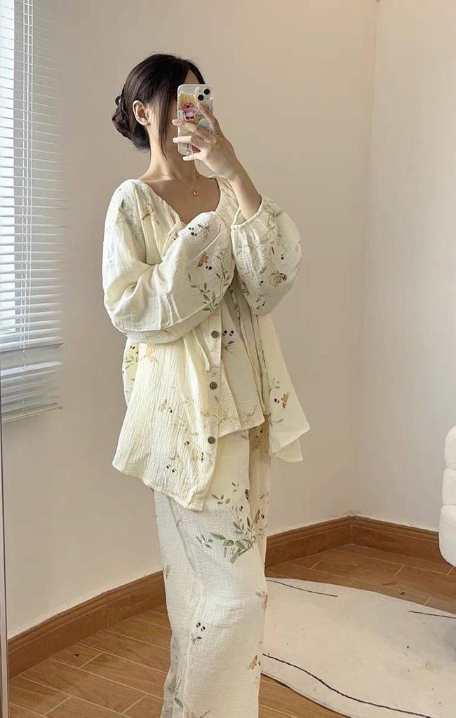 Gauze Pyjamas 3PCS Set with Camisole & Robe Sustainable Tie-Dye Loungewear Lightweight Breathable Organic Cotton Summer pyjamas