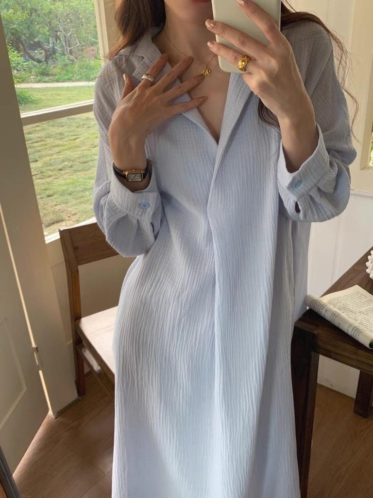Linen Cotton Shirt Dress: Light Blue Relaxed Fit Summer Tunic