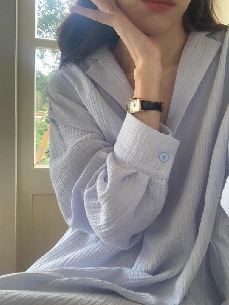 Linen Cotton Shirt Dress: Light Blue Relaxed Fit Summer Tunic