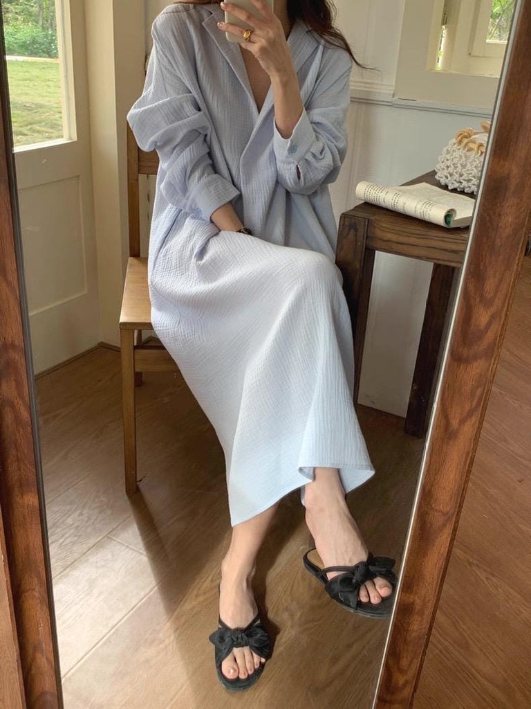 Linen Cotton Shirt Dress: Light Blue Relaxed Fit Summer Tunic