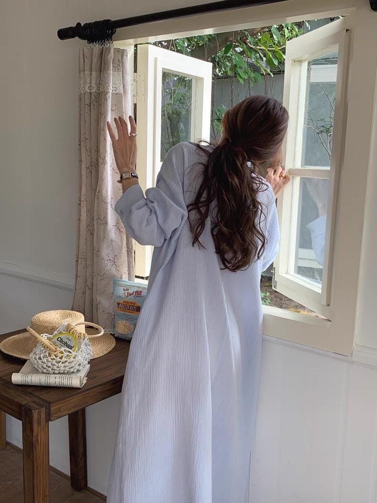 Linen Cotton Shirt Dress: Light Blue Relaxed Fit Summer Tunic