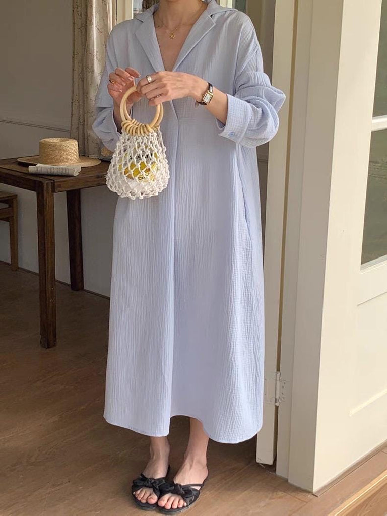 Linen Cotton Shirt Dress: Light Blue Relaxed Fit Summer Tunic