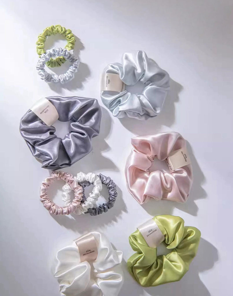 Luxury 22mm Mulberry Silk Hair Scrunchies Set – Gentle, No-Crease Hair Ties for Women – Multiple Sizes & Colors – Perfect Bridesmaids Gift