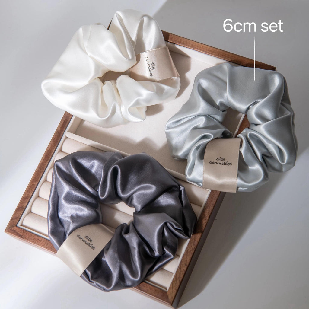 Luxury 22mm Mulberry Silk Hair Scrunchies Set – Gentle, No-Crease Hair Ties for Women – Multiple Sizes & Colors – Perfect Bridesmaids Gift
