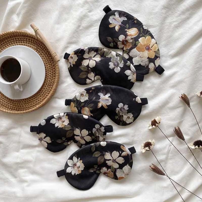 Blossom Flowers Mulberry Silk Pillowcase with Silk Eye Mask Gift Set: Luxury Silk Bedding Dark Colour Silk Pillowcase Skin and Hair Care