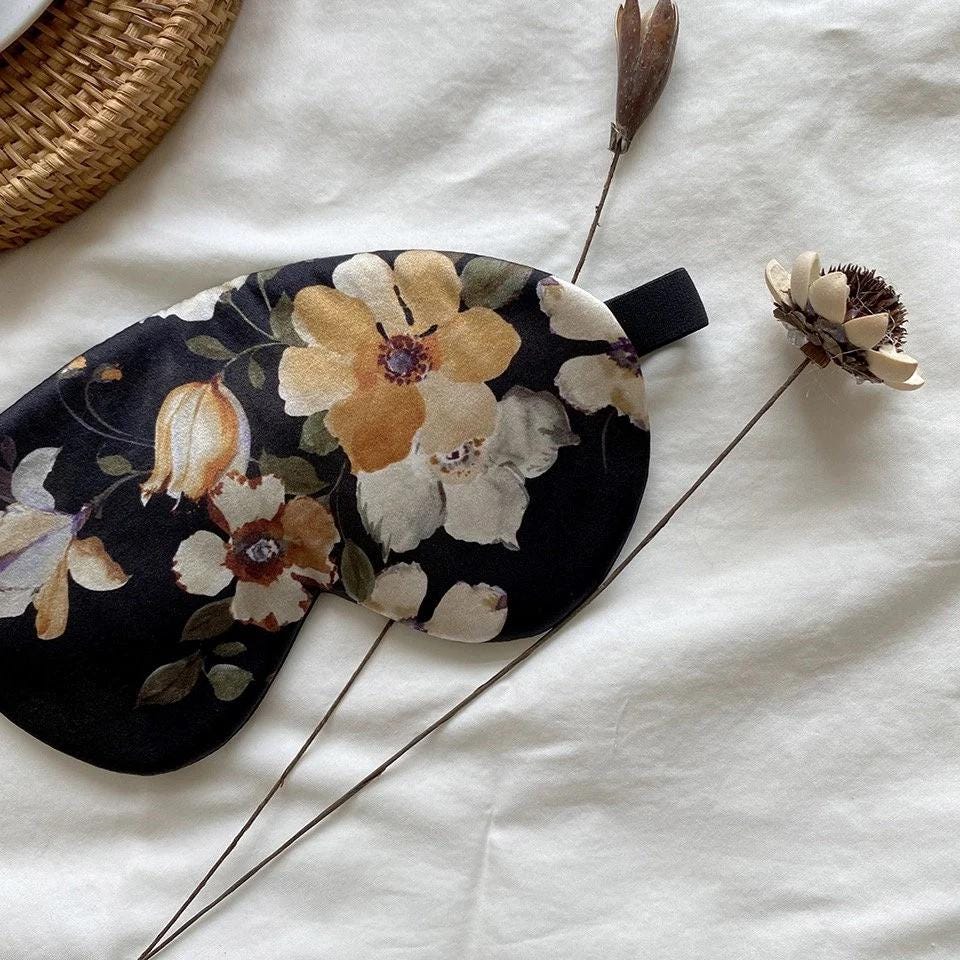 Blossom Flowers Mulberry Silk Pillowcase with Silk Eye Mask Gift Set: Luxury Silk Bedding Dark Colour Silk Pillowcase Skin and Hair Care