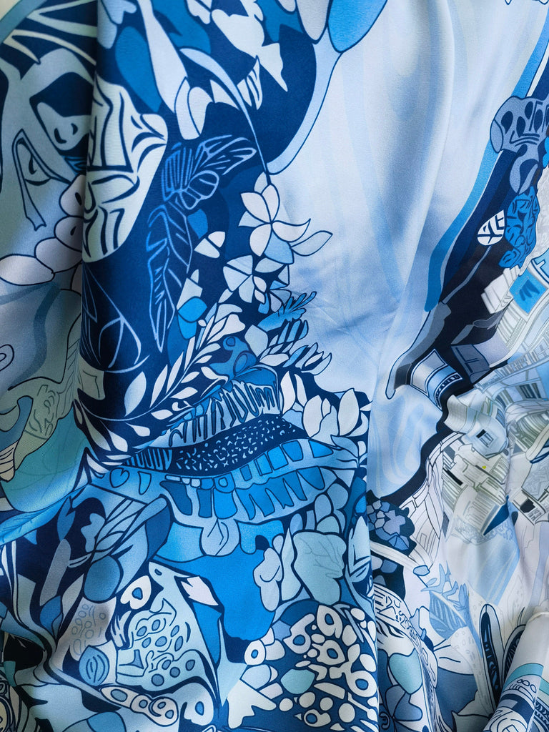 Customized Silk Scarf for Summer 90cm Handmade Silk Shawl Top Ideal for Beach Holiday Gift for Her Blue Artisan Beachwear