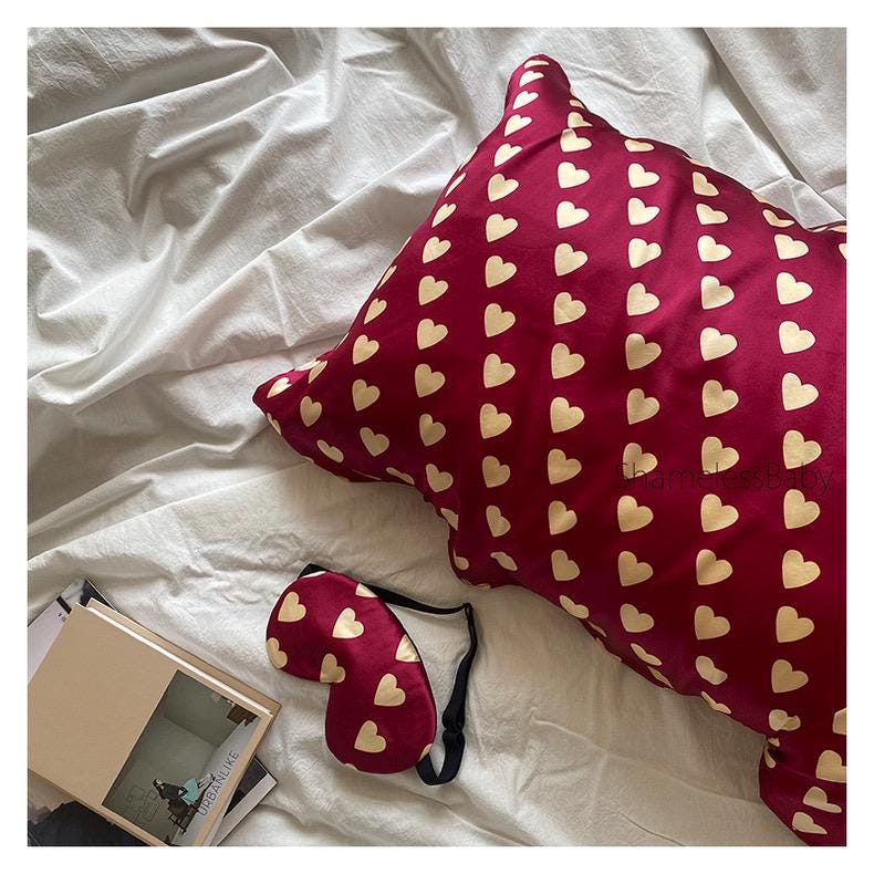 Mulberry Silk Pillowcase: Red Heart Print, Vintage Parisian Bedding