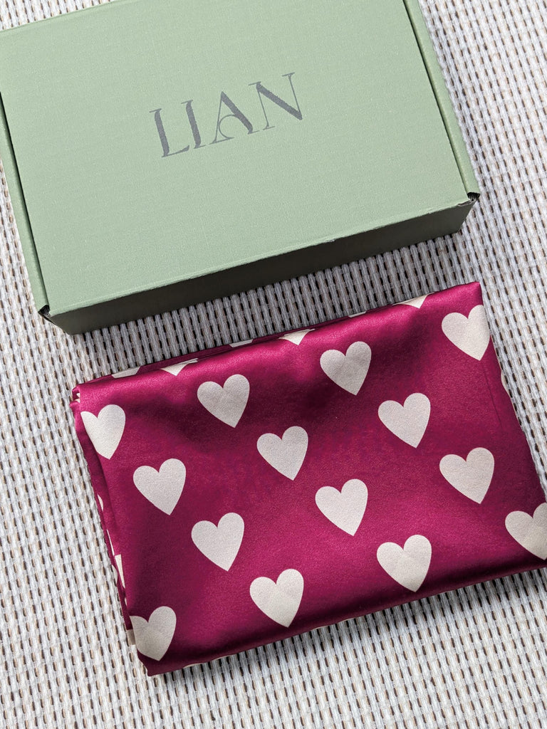 Mulberry Silk Pillowcase: Red Heart Print, Vintage Parisian Bedding