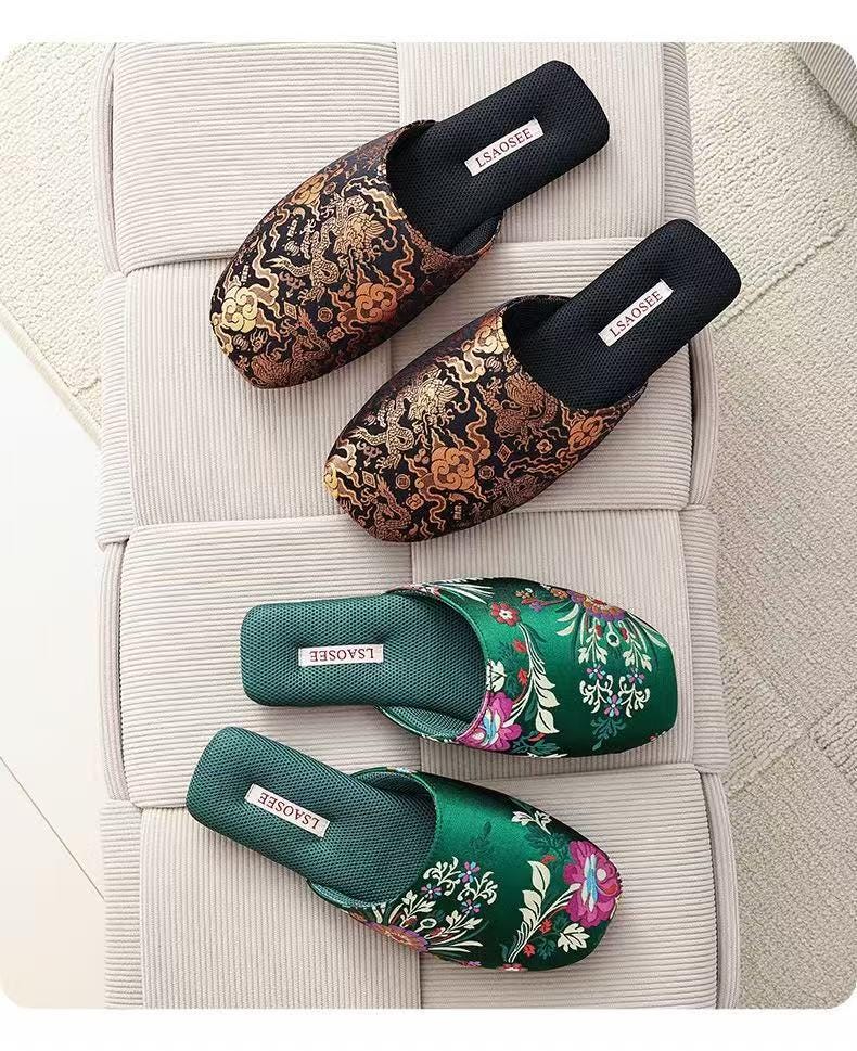 Women’s Embroidered Floral Slippers - Cozy Indoor House Shoes with Traditional Chinese Floral Patterns - Authentic Handcrafted Heritage Gift