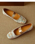 Oriental Embroidered Flats – Brocade Mary Jane Style Slippers, Mules for Women