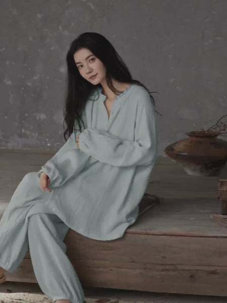 Gauze Cotton Pajamas Set for Women | Zen Meditation Outfit | Soft Breathable Loungewear | Relaxed Homewear | Gift for Her