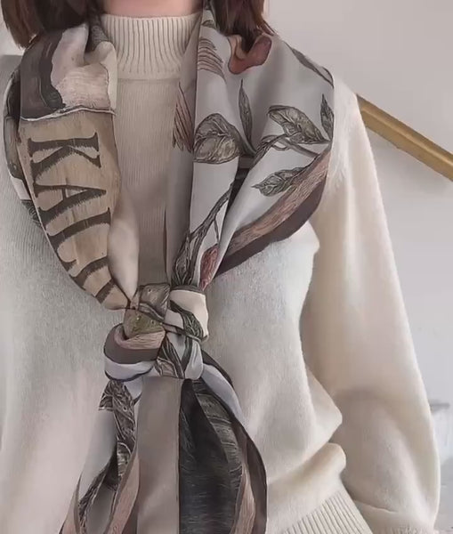 Mulberry Silk Scarf: Rhinoceros Lark Print, Hand-Rolled Twill