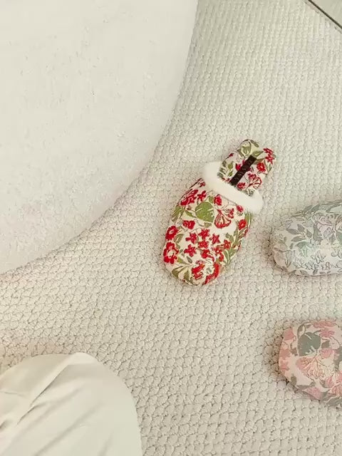 Embroidered Brocade Slippers: Faux Fur Lined Oriental Mules