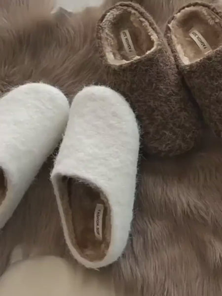 Felted Wool Fleece Slippers: Plush Faux Fur Lined Mules
