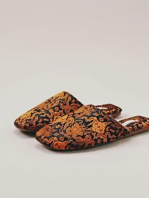 Dragon Embroidery Slippers for Men and Women Oversized Indoor Slippers for Summer Slip On Mule with Oriental Dragon Footwear Gift for Father
