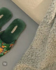 Oriental Silk Embroidered Slippers: Faux Fur Lined Brocade Mules, Christmas Gift Box Pack