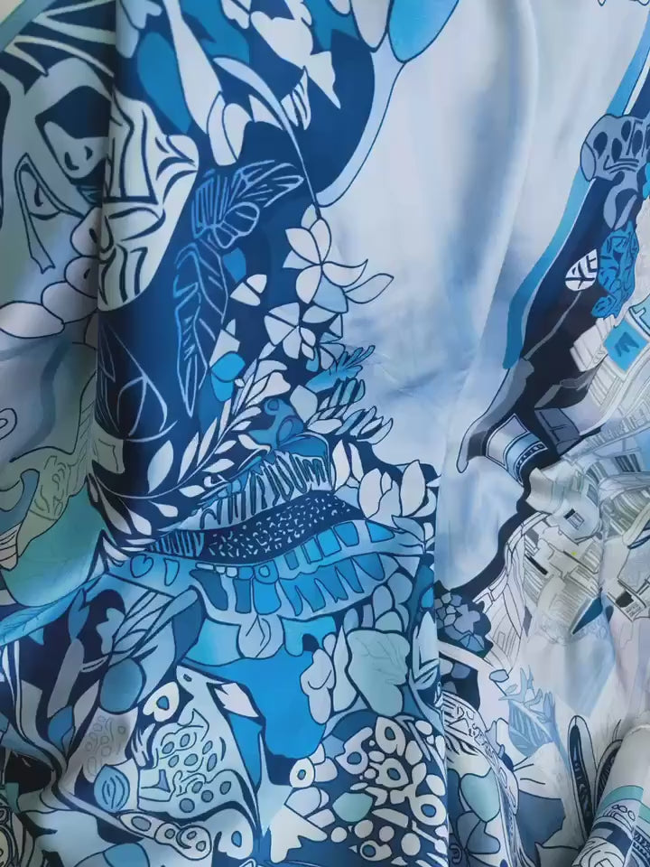 Customized Silk Scarf for Summer 90cm Handmade Silk Shawl Top Ideal for Beach Holiday Gift for Her Blue Artisan Beachwear