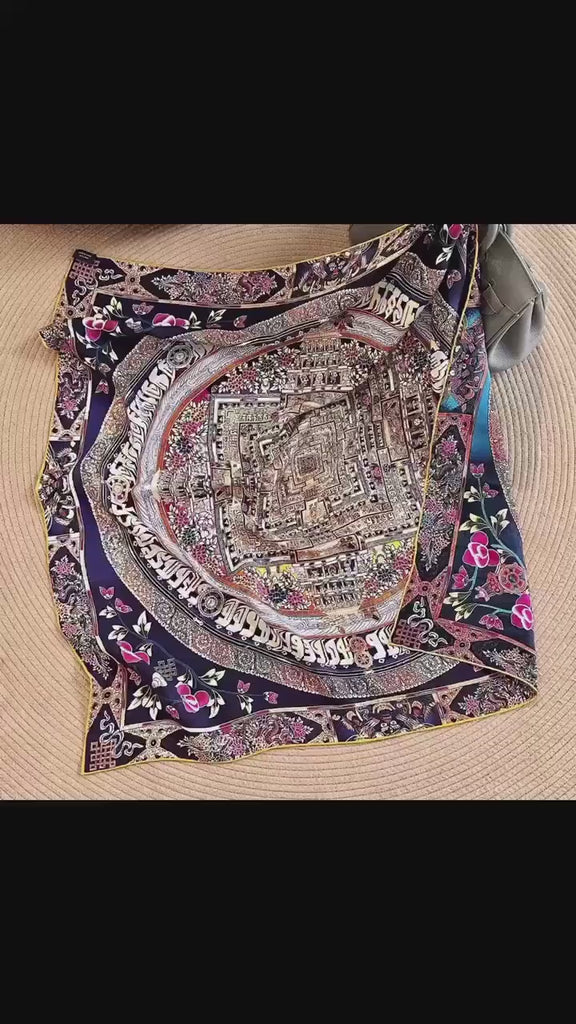 Mulberry Silk Scarf: Oriental Palace Design, Bohemian Neck Wear (85x85CM)