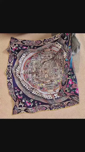 Mulberry Silk Scarf: Oriental Palace Design, Bohemian Neck Wear (85x85CM)
