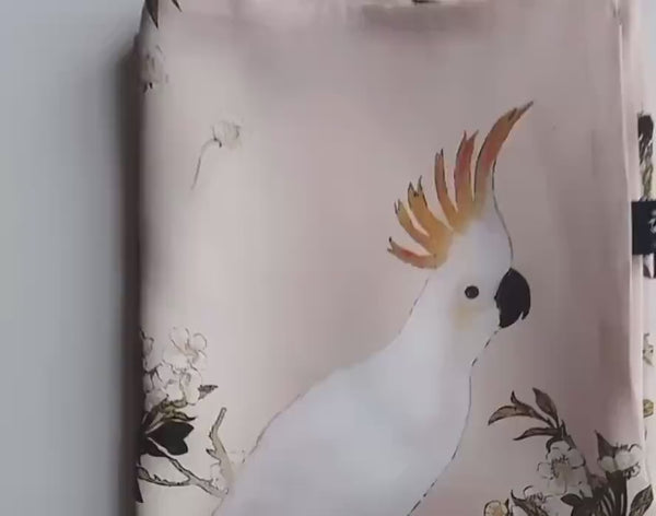 Luxury Silk Pillowcase, Minimalist Cockatoo Design, Vintage-Inspired Cottagecore Bedding, Envelope Closure, Soft & Hypoallerenic Pillow Case