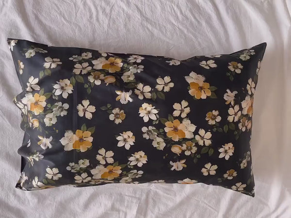 Blossom Flowers Mulberry Silk Pillowcase with Silk Eye Mask Gift Set: Luxury Silk Bedding Dark Colour Silk Pillowcase Skin and Hair Care