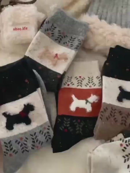 Merino-Cotton Winter Socks – Dog Set / Cat Set / Checks & Scotty 4-Pack | Soft Warm Breathable | Gift-Ready Sock Box for Girls